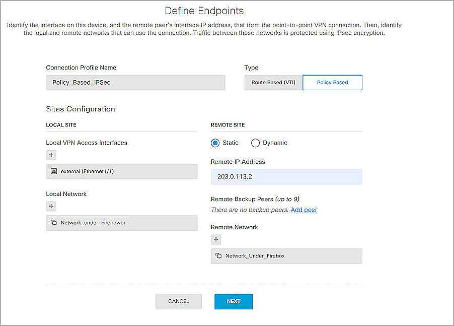 Screenshot of the Define Endpoints settings